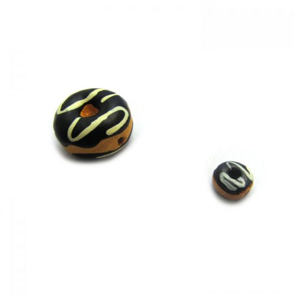 ceramic beads large and small donuts chocolate vanilla swirl side on