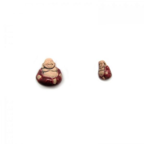 ceramic beads large and small sitting buddha in red robe front view