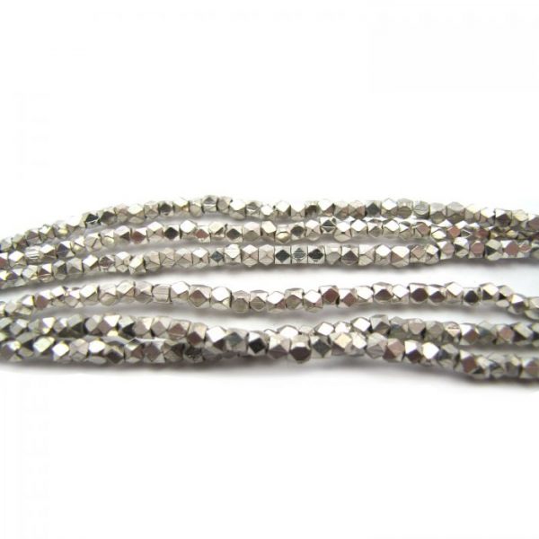 brass faceted nugget beads - silver plated strands