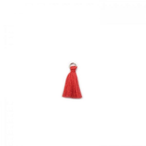 3cm cotton tassel with base metal silver jump ring - coral