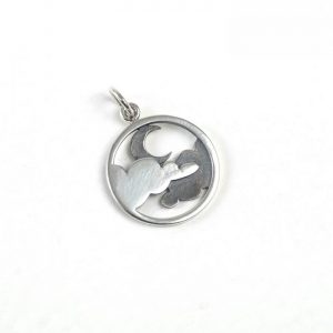 Sterling Silver Moon and Clouds in Circle