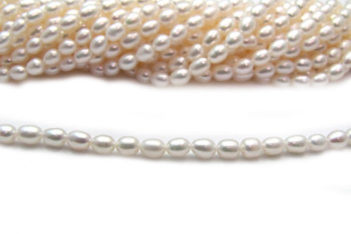16 Inch White Freshwater Pearls 3mm x 5mm Rice Pearls