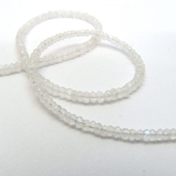 rainbow moonstone 4mm micro faceted rondelle close up single strand
