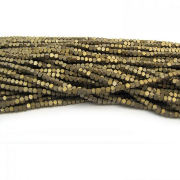 2mm coated hematite faceted nuggets - matte gold