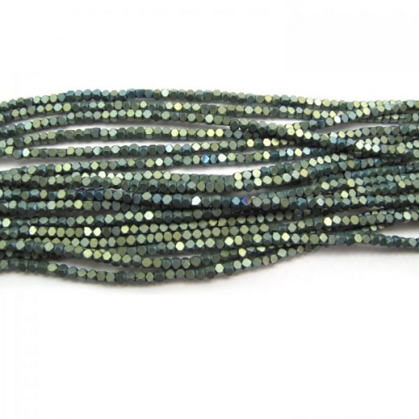 2mm coated hematite faceted nuggets - matte green