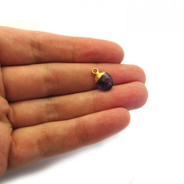 amethyst sweet pea stone charm vermeil to scale in hand