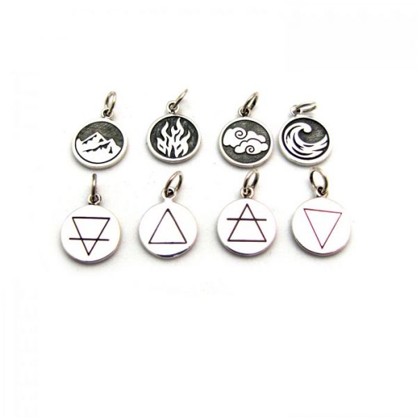 earth fire air water element tag front and back charms sterling silver