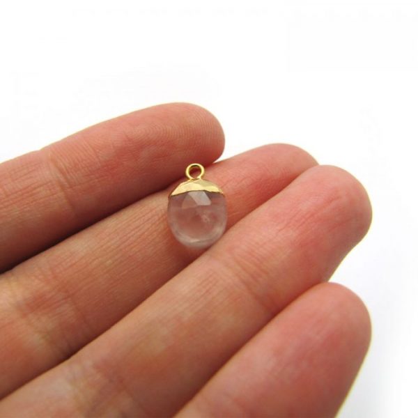 rose quartz sweet pea stone charm vermeil to scale in hand