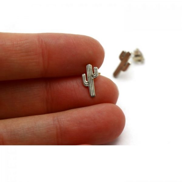 Sterling Silver Earring studs - Cactus showing scale 6mm x 12mm