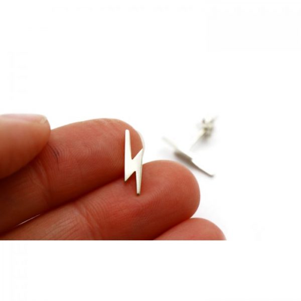 Sterling Silver Earring studs - Lightening Bolt showing scale 13mm x 4mm