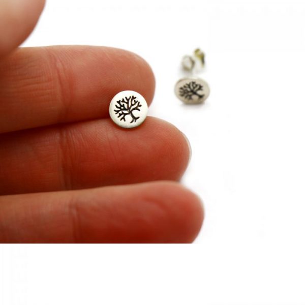 Sterling Silver Earring studs - Tree of life showing scale 7.5mm x 7.5mm