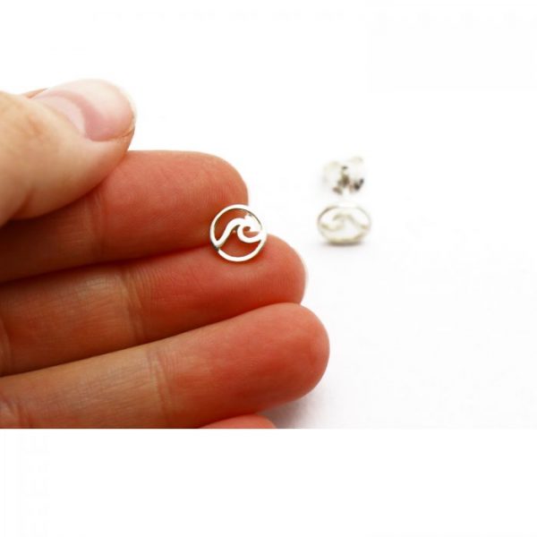 Sterling Silver Earring studs - Wave size showing scale 8mm x 8mm