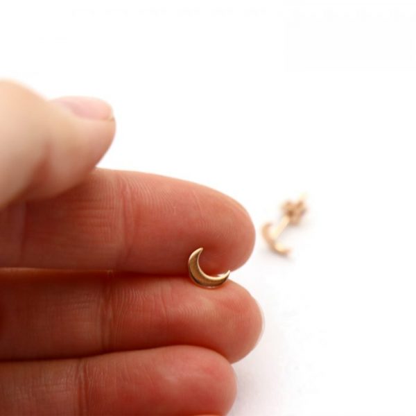 Rose gold vermeil moon studs size view