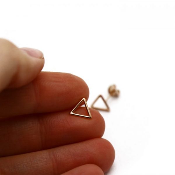 Rose gold vermeil open triangle studs size view