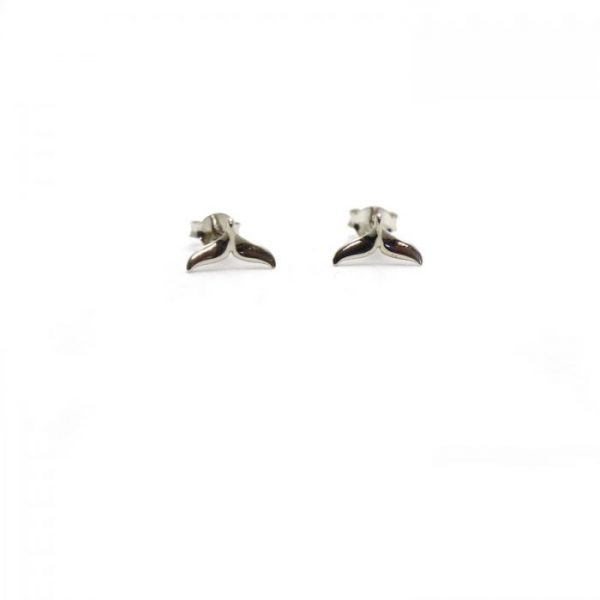 Whale tail sterling silver studs front view