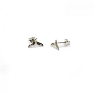 Whale tail sterling silver studs side view
