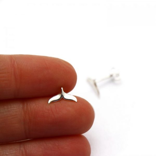 Whale tail sterling silver studs size view