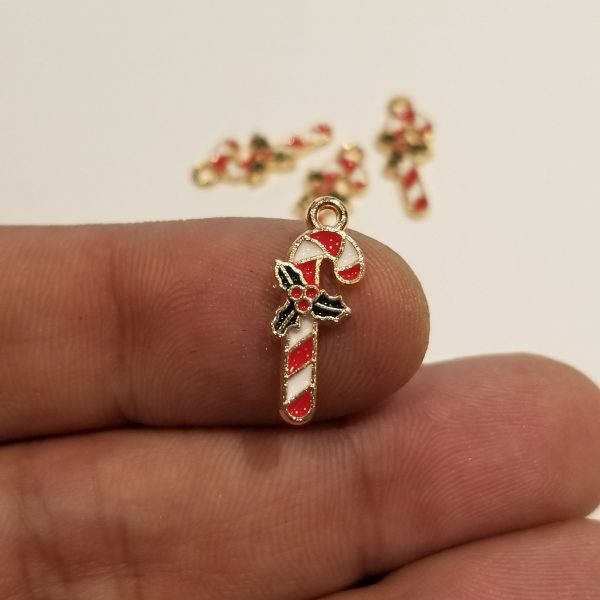 Candy Cane enameled base metal charm showing scale