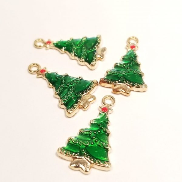 Christmas Tree base metal green enamel charm