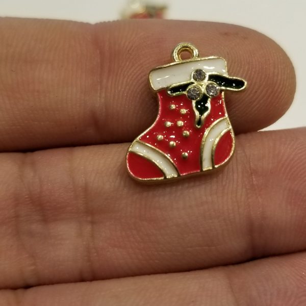 Christmas stocking base metal enamel charm showing scale