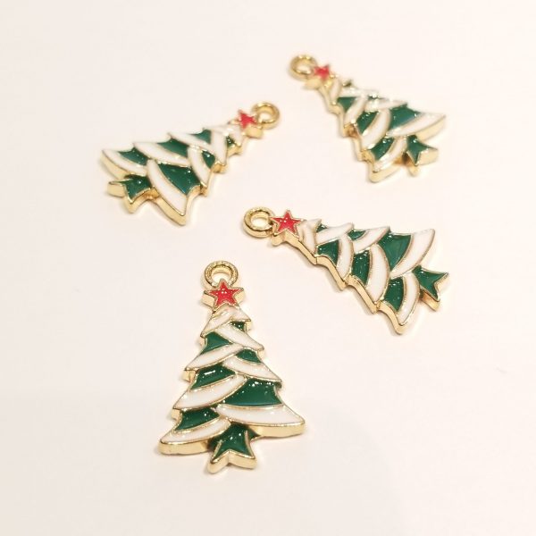 Snowy christmas tree base metal enamel charm